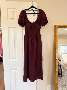 Abercrombie Puff Sleeve Smocked Waist Midi